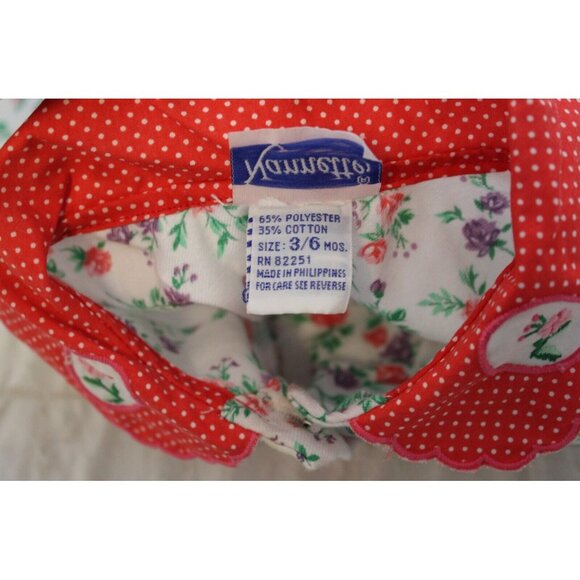 Vtg 90s Nannette Floral Baby Dress Bloomers Diaper Cover Red Dots Spring Summer - Picture 11 of 12